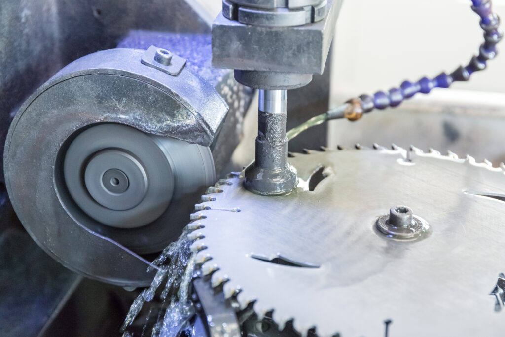 closeup of the metal cutting blade machining
